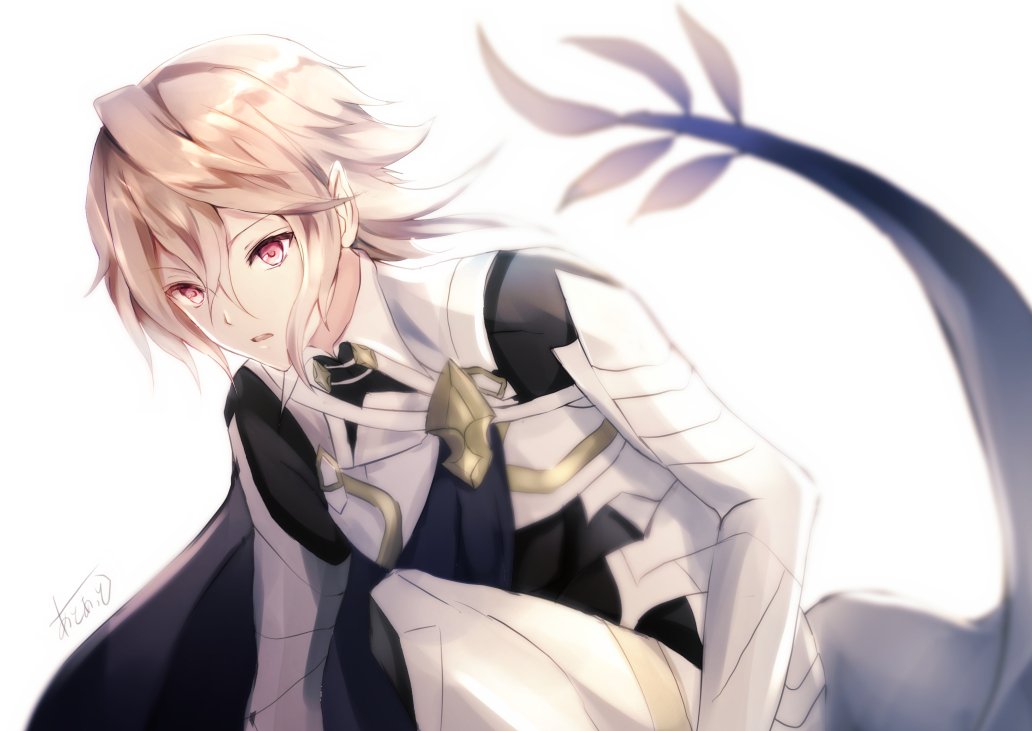 1boy armor atoatto cape fire_emblem fire_emblem_if looking_at_viewer male_focus male_my_unit_(fire_emblem_if) my_unit_(fire_emblem_if) red_eyes simple_background white_background white_hair