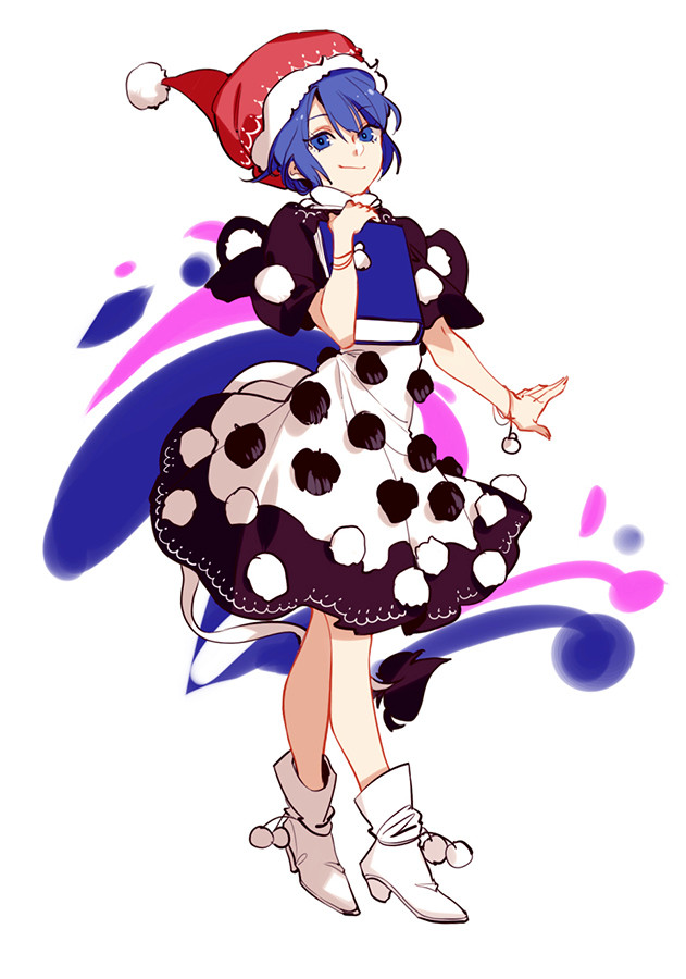 1girl bangs blue_eyes blue_hair book book_hug boots capelet closed_mouth commentary_request doremy_sweet dream_soul full_body hat holding holding_book hug_(yourhug) looking_at_viewer nightcap pom_pom_(clothes) short_hair smile solo tail tapir_tail touhou white_boots