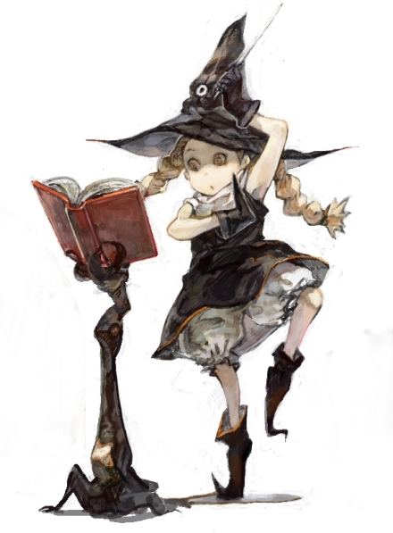 blonde_hair bloomers book book_stand braid burari eva gloves hat loli mahou_shoujo_tai_arusu pose solo standing_on_one_leg tweeny_witches twin_braids upskirt wand witch_hat yellow_eyes