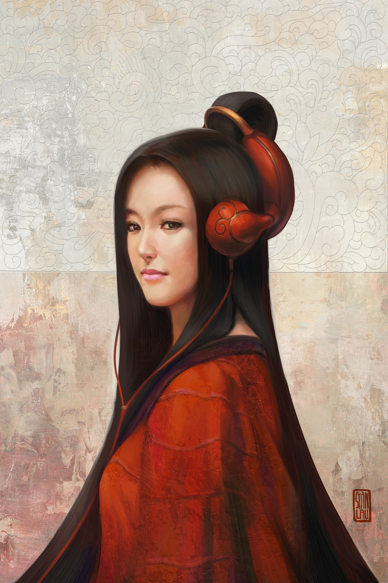 brown_hair chinese_clothes headphones highres japanese_clothes long_hair pepper_project realistic solo stanley_lau