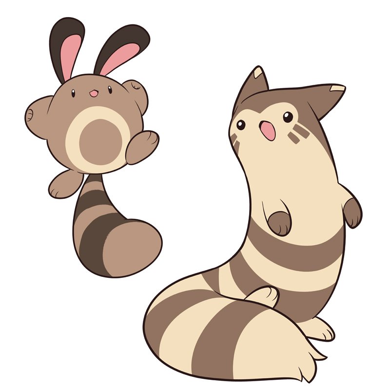 :3 black_eyes full_body furret mary_cagle no_humans open_mouth outstretched_arms pokemon pokemon_(creature) sentret simple_background tail white_background