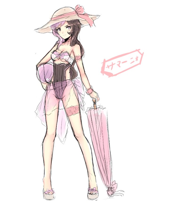 1girl ball beach_umbrella beachball cat_with_a_brush hat neo_(rwby) rwby sarong see-through solo swimsuit umbrella