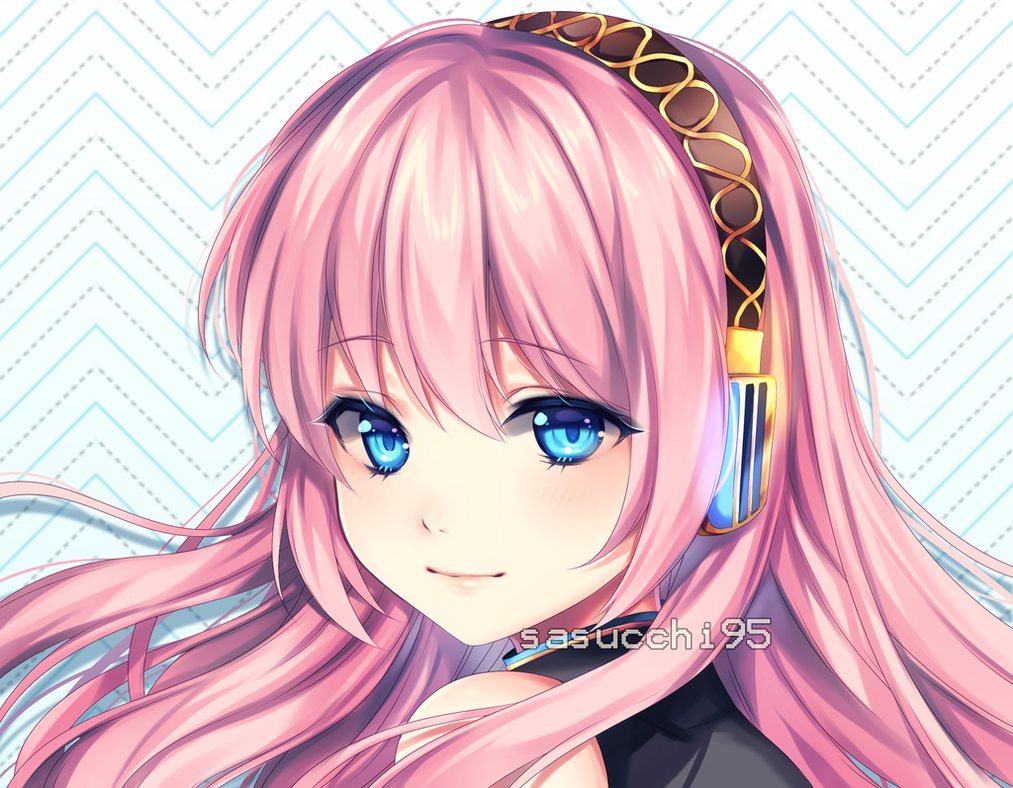 blue_hair dress long_hair megurine_luka pink_eyes smile vocaloid