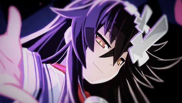 1girl black_hair close-up faust_(makai_shin_trillion) hair_ornament long_hair makai_shin_trillion solo yellow_eyes