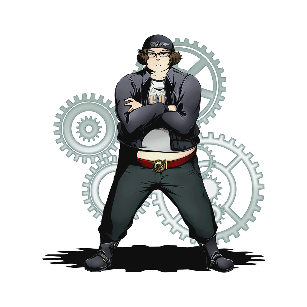 1boy belt black_hat black_jacket black_pants brown_eyes brown_hair divine_gate full_body glasses hashida_itaru hat jacket official_art pants shadow shirt solo steins;gate transparent_background ucmm white_shirt