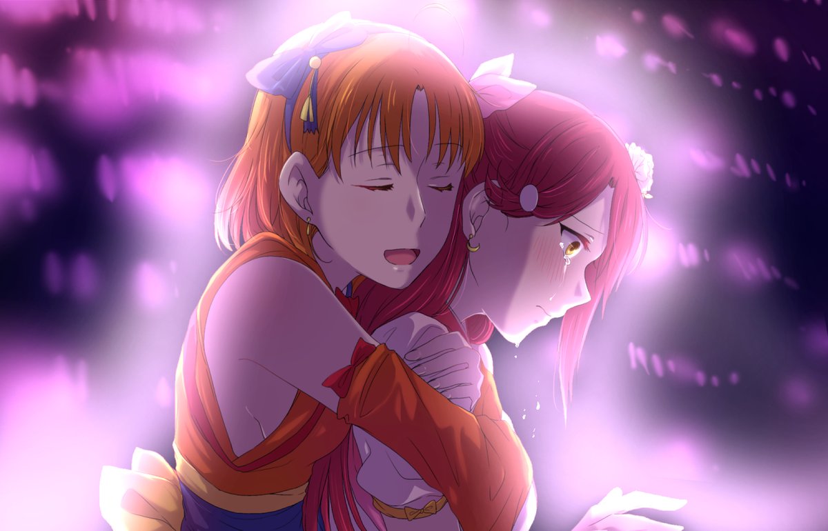 aida_rikako crying crying_with_eyes_open hug hug_from_behind inami_anju kougi_hiroshi love_live! love_live!_school_idol_project love_live!_sunshine!! omoi_yo_hitotsu_ni_nare sakurauchi_riko takami_chika tears