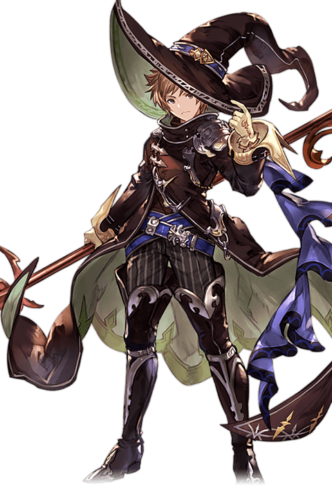 1boy alpha_transparency boots brown_eyes brown_hair gloves gran_(granblue_fantasy) granblue_fantasy hat hat_tip male_focus minaba_hideo official_art scepter solo transparent_background warlock_(granblue_fantasy) white_gloves wizard_hat