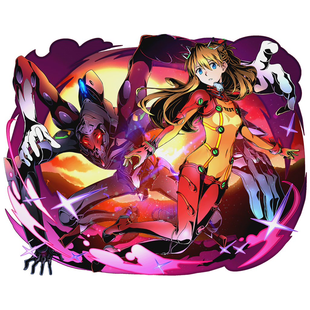 1girl bangs bardiel blue_eyes bodysuit bracer breasts brown_hair clothes_writing clouds covered_navel divine_gate emblem english eva_02 eva_03 evangelion:_2.0_you_can_(not)_advance extra_arms fighting_stance floating_hair from_side full_body gloves glowing glowing_eyes groin hair_between_eyes hair_ornament hairpods headgear hips horizon legs_apart legs_together light_particles long_hair looking_at_viewer mecha multicolored multicolored_clothes neon_genesis_evangelion official_art outdoors outstretched_arms parted_lips pilot_suit plugsuit rebuild_of_evangelion red_eyes see-through shadow sky small_breasts solo souryuu_asuka_langley sparkle spread_arms sunset transparent_background turtleneck ucmm
