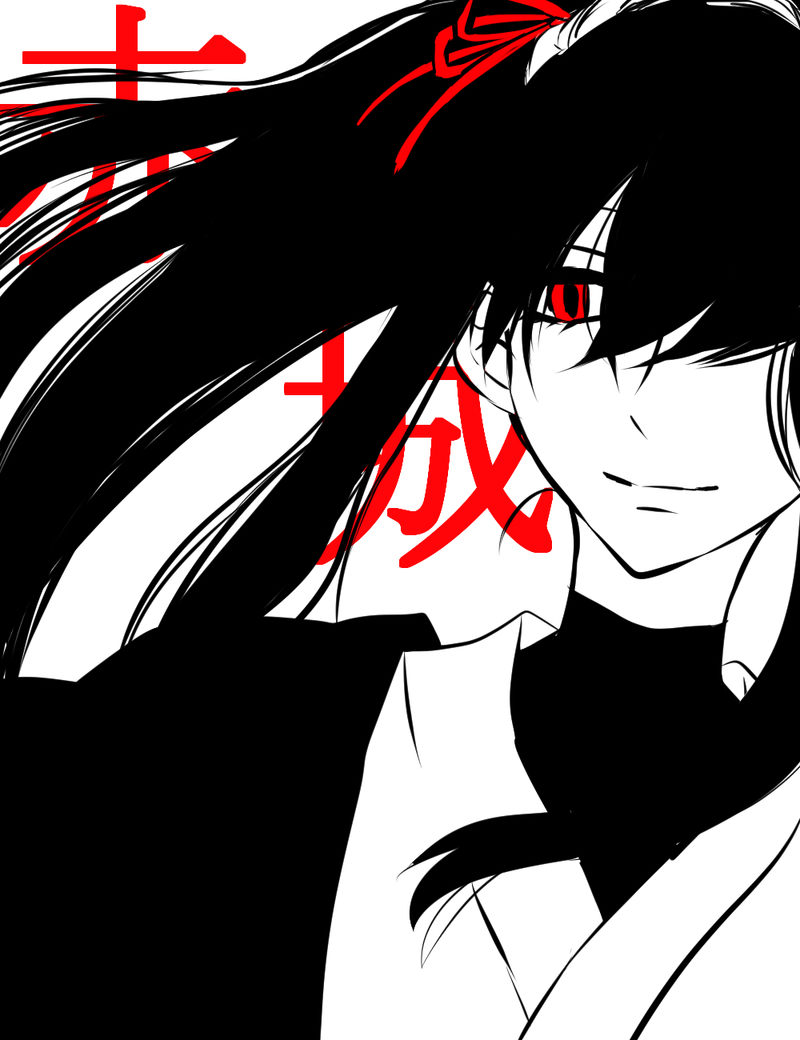 akagi_(kantai_collection) alternate_costume alternate_hairstyle bleach bodysuit hair_between_eyes hair_ribbon japanese_clothes kantai_collection kimono long_hair multiple_monochrome ponytail red_eyes red_ribbon ribbon sidelocks simple_background smile toma_(tomatooo018) touma_(tomatooo018) white_background