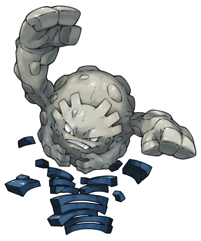 extra_arms graveler no_humans pearl7 pokemon pokemon_(creature) rock simple_background solo teeth white_background