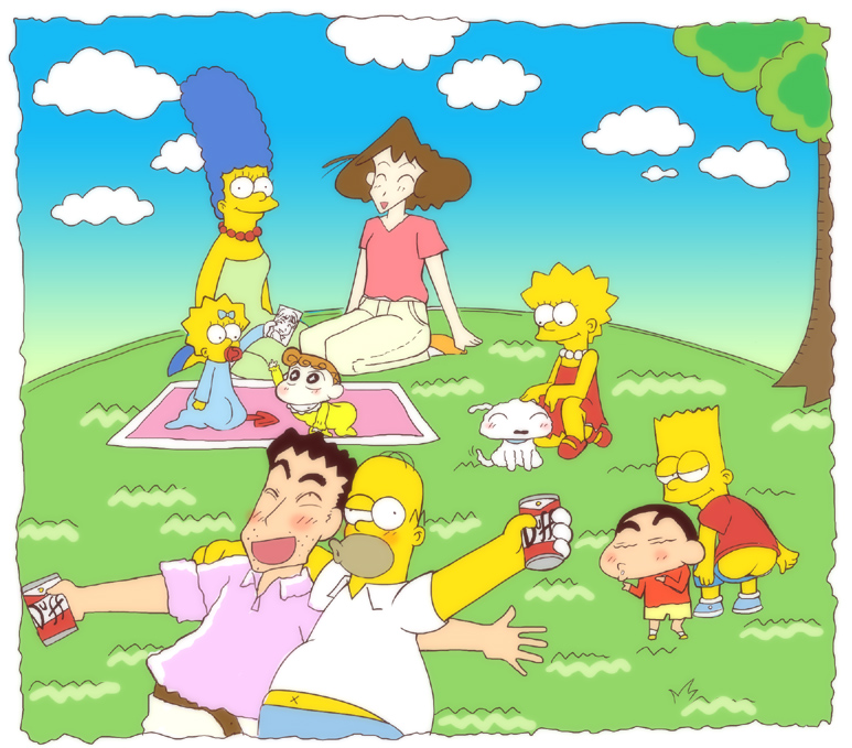 armcho baby bart_simpson beer blanket cloud clouds crayon_shin-chan crossover dog drunk error family homer_simpson lisa_simpson maggie_simpson marge_simpson mooning nohara_himawari nohara_hiroshi nohara_misae nohara_shinnosuke nohara_sinosuke pacifier picnic simpsons the_simpsons toddler_maggie yellow_skin