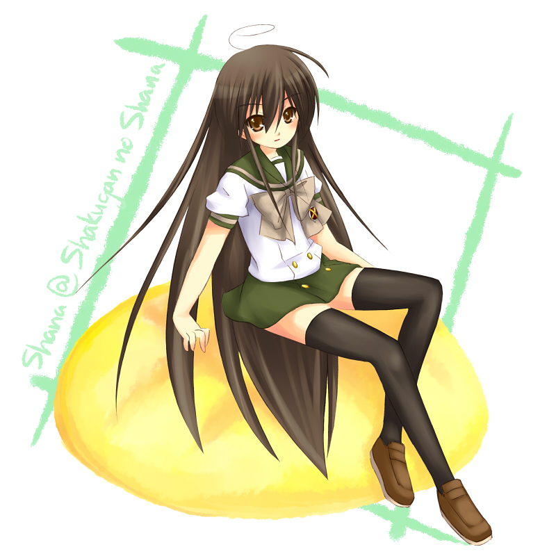 bread brown_eyes food jewelry long_hair melon_bread meronpan pendant piku school_uniform shakugan_no_shana shana thigh-highs thighhighs zettai_ryouiki