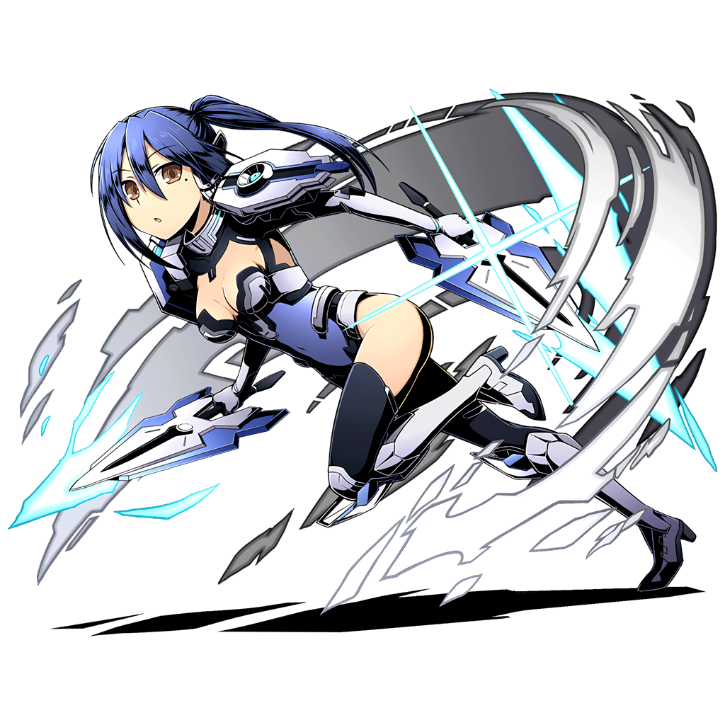1girl black_legwear blue_hair blue_leotard boots bow breasts brown_eyes cleavage covered_navel date_a_live divine_gate eyebrows_visible_through_hair from_side full_body gloves groin hair_between_eyes hair_bow high_heel_boots high_heels leotard long_hair looking_at_viewer mecha_musume medium_breasts mole mole_under_eye one_leg_raised parted_lips ponytail runing shadow solo takamiya_mana transparent_background ucmm white_gloves