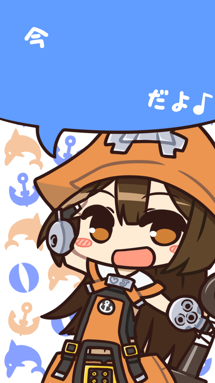 1girl anchor belt blush brown_eyes brown_hair fingerless_gloves gloves guilty_gear hat highres kidoriyacats long_hair may_(guilty_gear) orange_hat orange_shirt phone_wallpaper pirate pirate_hat shirt skull_and_crossbones smile solo