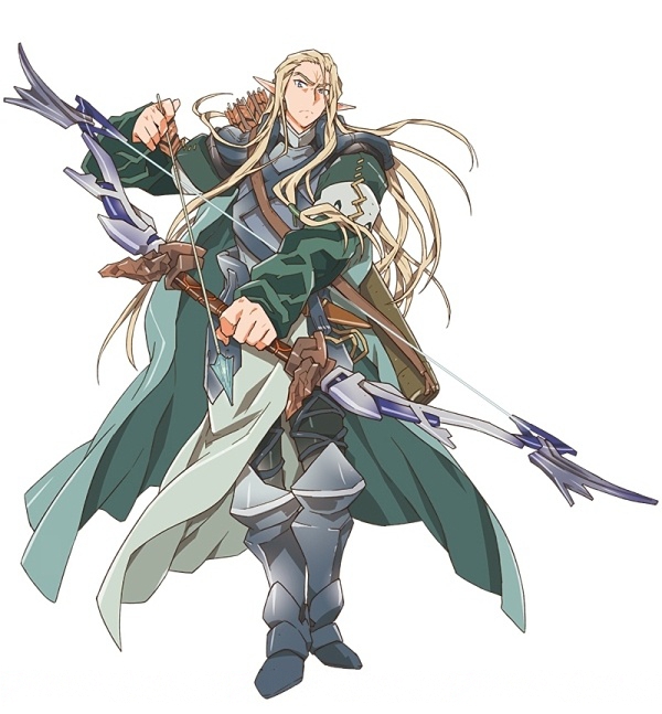 1boy armor armored_boots arrow blonde_hair boots bow_(weapon) floating_hair full_body hara_kazuhiro holding holding_weapon log_horizon long_hair official_art pointy_ears simple_background sntanding solo standing weapon white_background william_massachusetts yellow_eyes