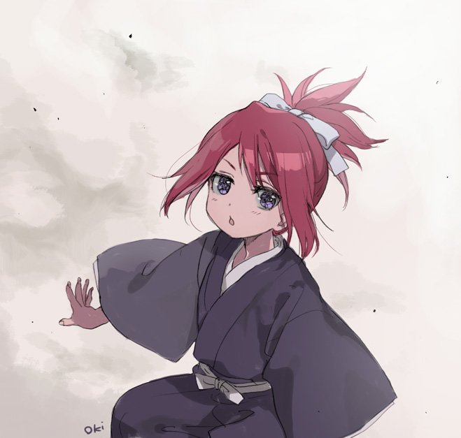 1girl abarai_ichika bleach haori japanese_clothes purple_hair red_eyes