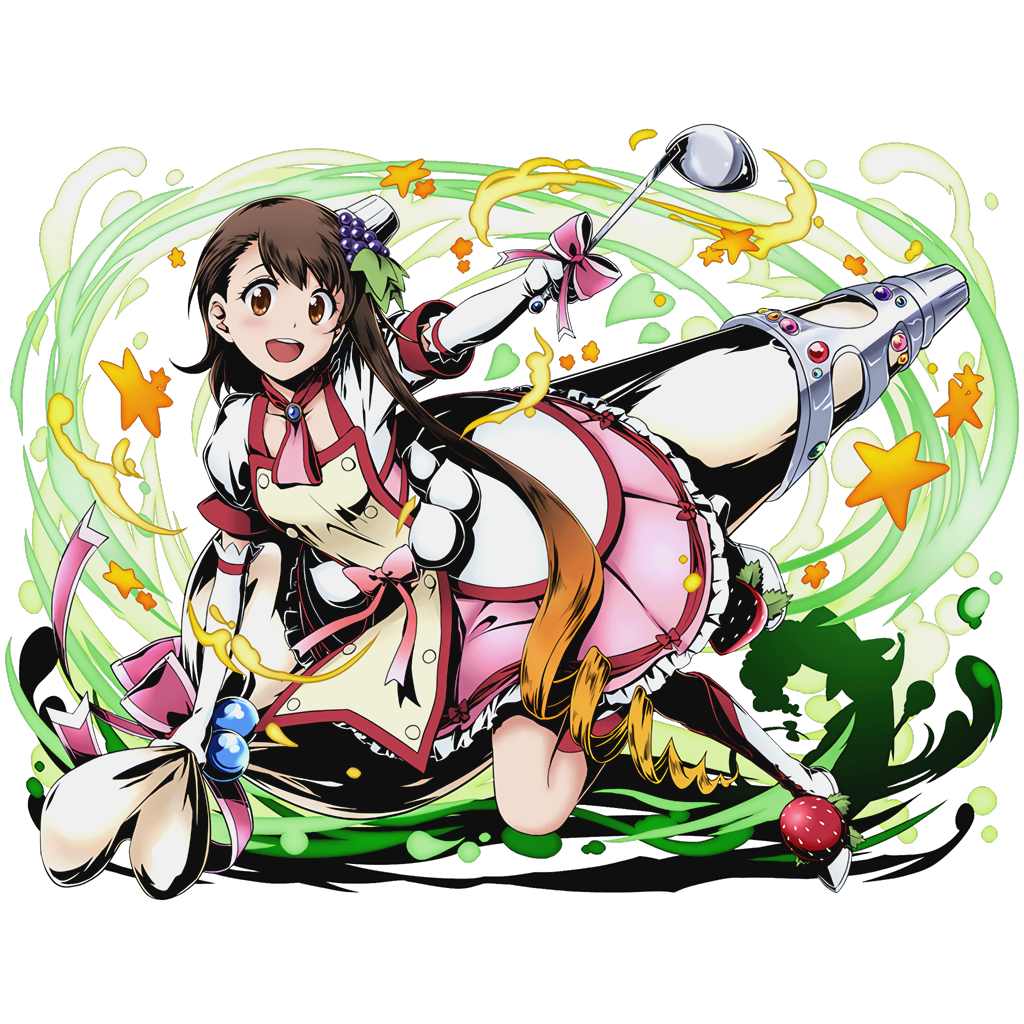 1girl blonde_hair brown_eyes brown_hair collarbone divine_gate dress drill_hair frilled_dress frills full_body hair_ornament hat holding long_hair looking_at_viewer magical_girl mini_hat multicolored_hair nisekoi official_art onodera_kosaki open_mouth side_ponytail solo transparent_background two-tone_hair ucmm very_long_hair