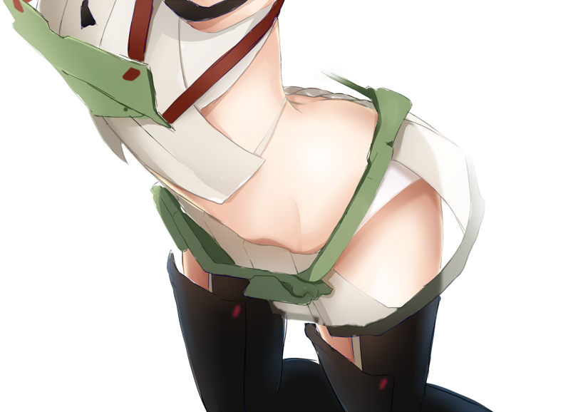 1girl arched_back armor arms_up ass black_legwear breasts hip_vent japanese_clothes kantai_collection katsuragi_(kantai_collection) midriff miniskirt ohiya out_of_frame pleated_skirt remodel_(kantai_collection) skirt small_breasts thigh-highs thighs zettai_ryouiki