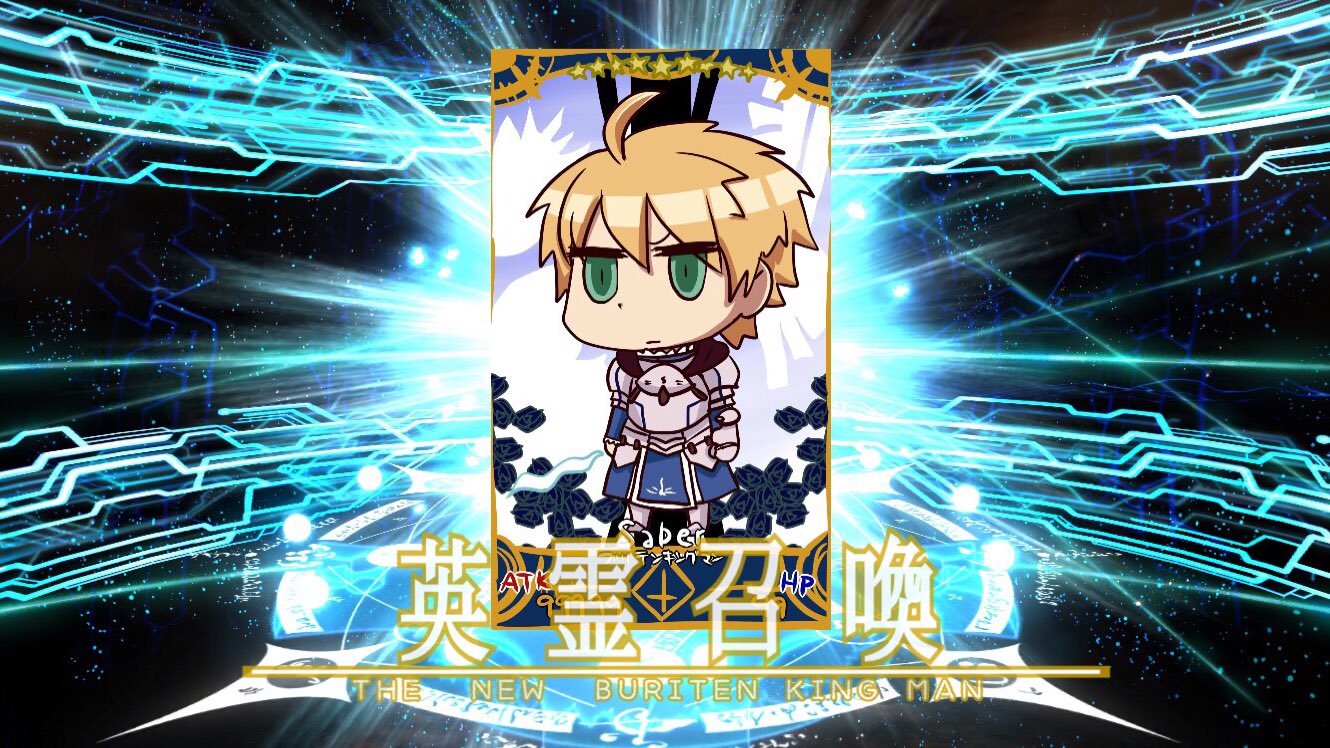 1boy ahoge armor blonde_hair card fake_screenshot fate/grand_order fate/prototype fate_(series) green_eyes jitome parody riyo_(lyomsnpmp)_(style) saber_(fate/prototype) servant_card_(fate/grand_order) short_hair solo