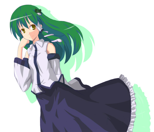 batsu_(pixiv167105) detached_sleeves green_hair kochiya_sanae long_hair long_skirt skirt touhou