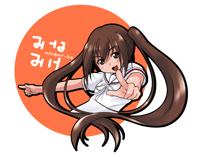 brown_hair long_hair minami-ke minami_kana pointing school_uniform sugiura twintails