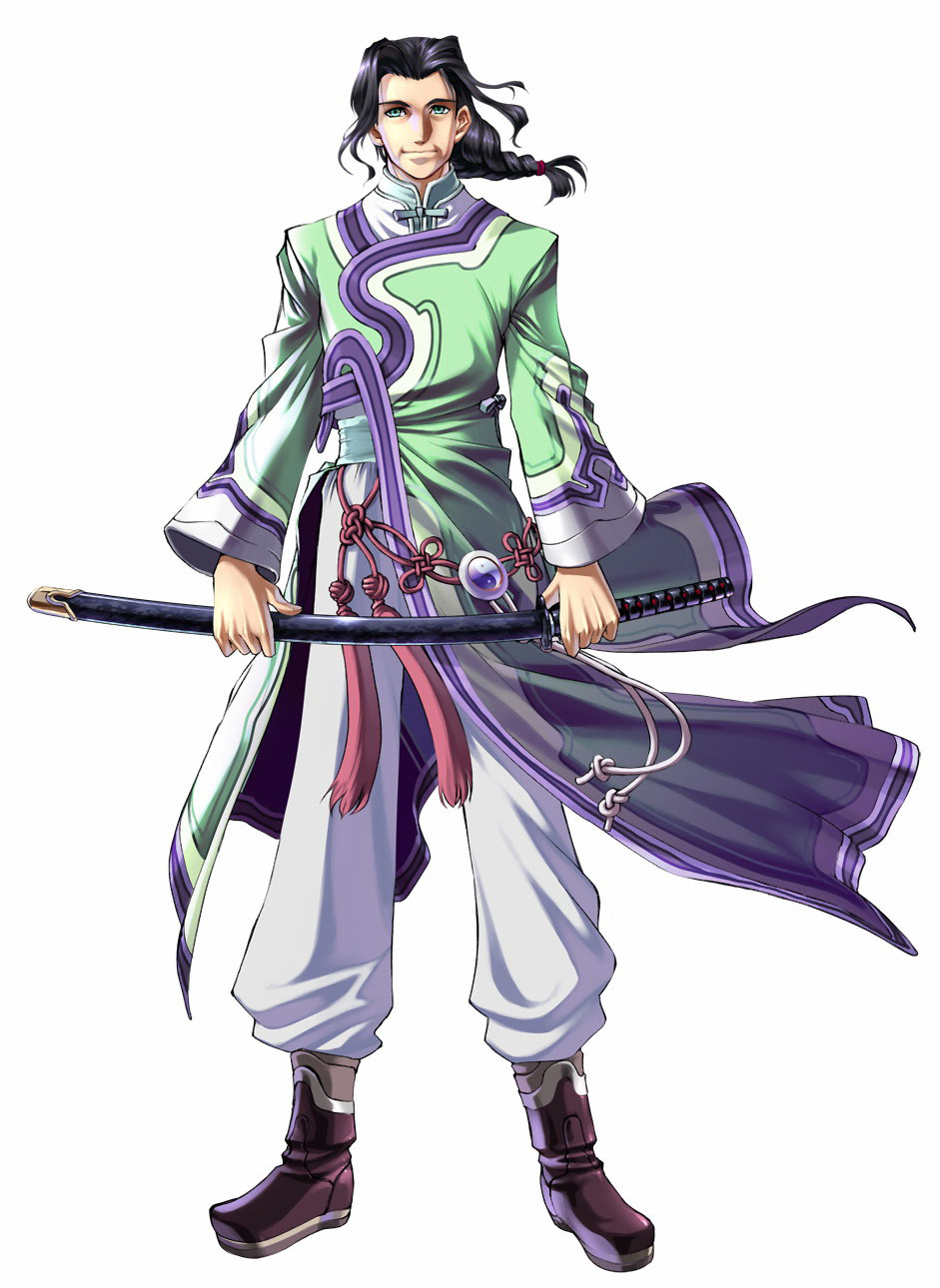 black_hair braid green_eyes highres jin_uzuki male ponytail solo sword uzuki_jin weapon xenosaga xenosaga_episode_iii
