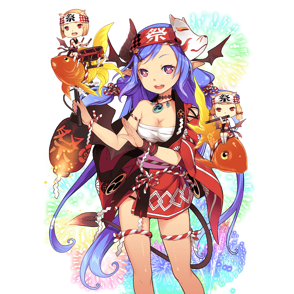 3girls aoi_tsunami blonde_hair blue_hair charmy_(uchi_no_hime-sama) choker demon_girl demon_horns demon_tail demon_wings fireworks fish head_wings heart heart-shaped_pupils holding horns jewelry long_hair looking_at_viewer mask mask_on_head multiple_girls necklace official_art open_mouth pointy_ears red_eyes riding round_teeth side_slit symbol-shaped_pupils tail teeth thigh_strap transparent_background uchi_no_hime-sama_ga_ichiban_kawaii wings wristband