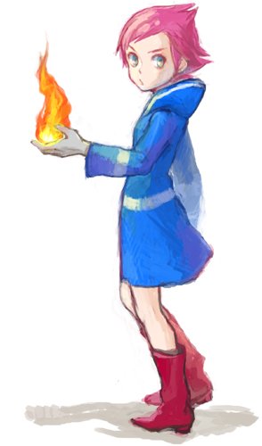 1girl fire hood hoodie kumatora lowres mother_(game) mother_3 pink_hair short_hair toisu