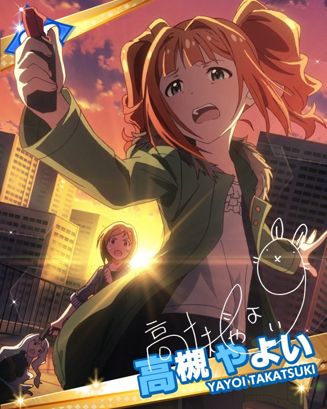 at_gunpoint bomb brown_hair building card_(medium) character_name city detonator distress formal frills green_jacket gun idolmaster idolmaster_million_live! jacket long_hair momose_rio official_art orange_hair shijou_takane shirt sidelocks silver_hair skyscraper sleeves_folded_up suit surprised takatsuki_yayoi twintails weapon white_shirt