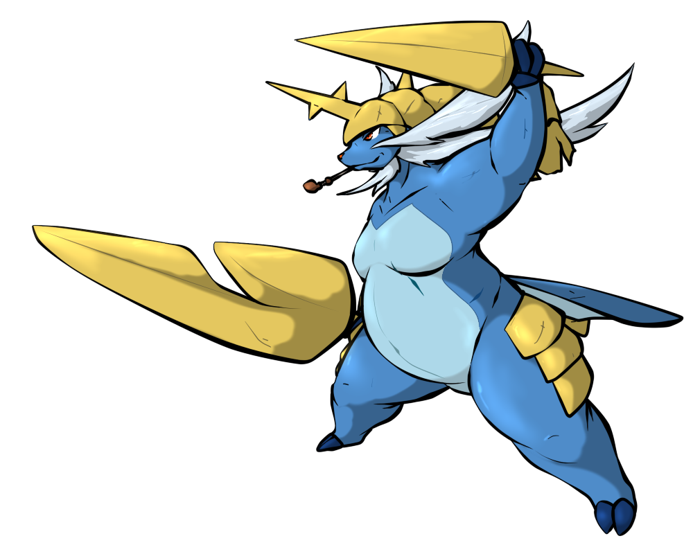 borrowed_character dual_wielding pipe_in_mouth pokemon pokemon_(game) pokemon_bw samurott sword weapon