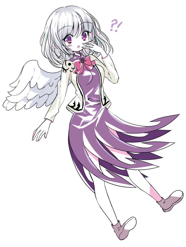 1girl bare_legs breasts covering_mouth dress full_body jacket kishin_sagume medium_breasts open_clothes open_jacket purple_dress rimei short_dress single_wing solo touhou violet_eyes white_hair wings