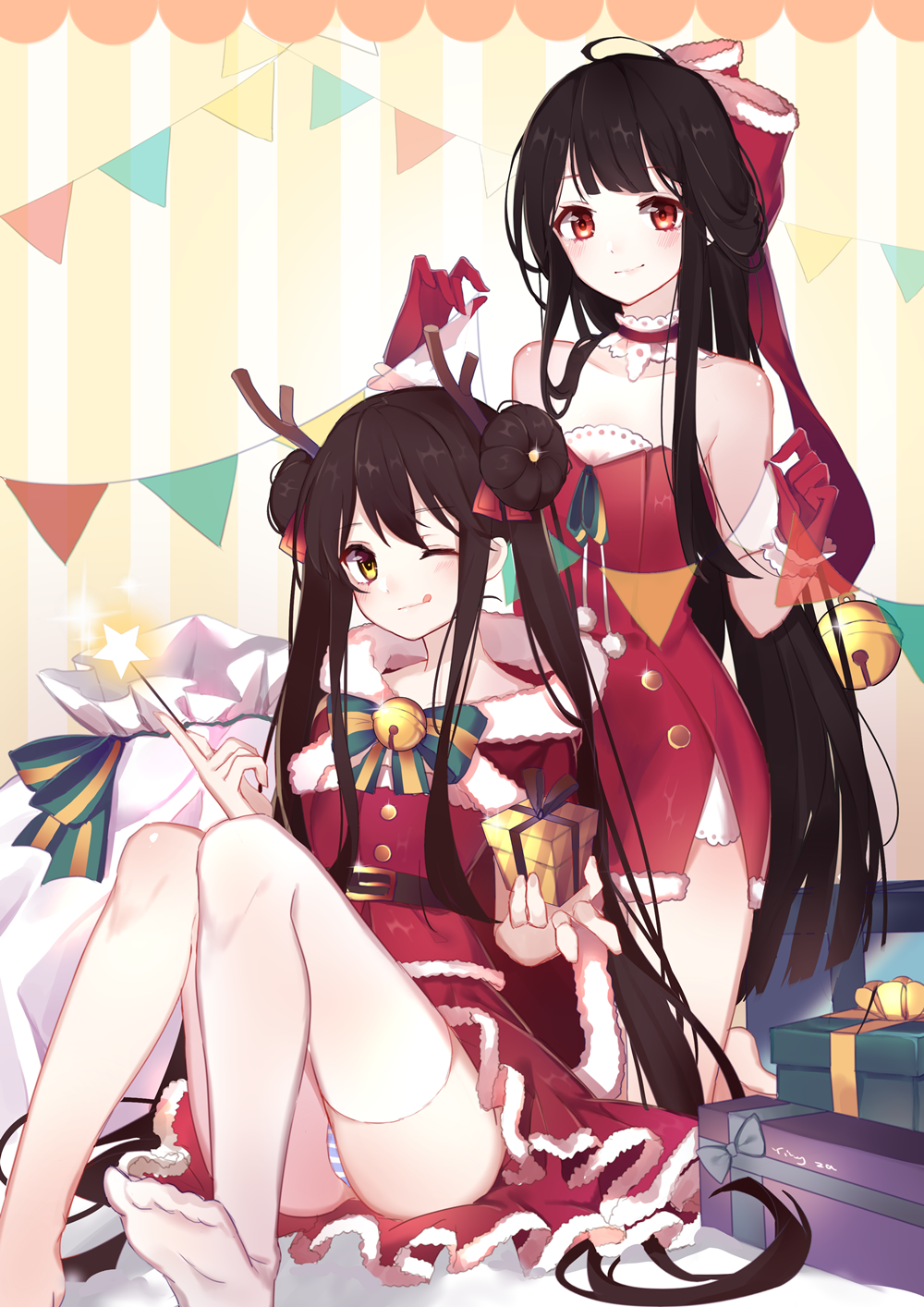 2girls christmas gift highres multiple_girls original ying