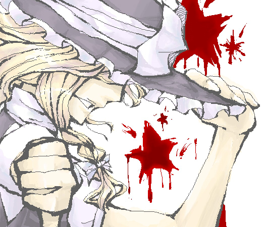 blood gyoh hand_on_hat hat kirisame_marisa oekaki ribbon ribbons thumbs_down touhou witch_hat