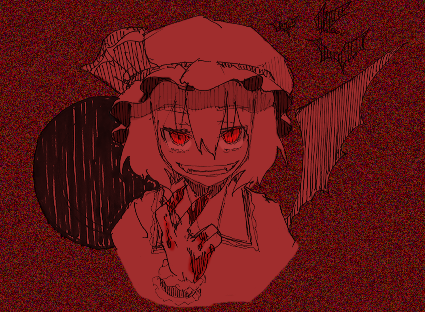 blood fangs hat kirusu lowres oekaki red_eyes remilia_scarlet short_hair touhou vampire wings