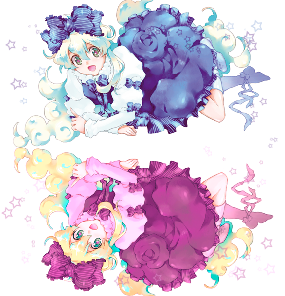 awa-san awa_(awaawa) bow curly_hair dress gothic_lolita hair_bow lolita_fashion multicolored_hair nia_teppelin smile star stars tengen_toppa_gurren_lagann