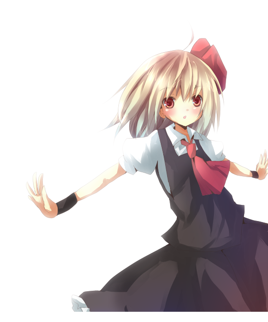 bad_id blonde_hair blush hair_ribbon necktie outstretched_arms red_eyes ribbon rumia short_hair solo spread_arms touhou yuitadesuyo_(pixiv)