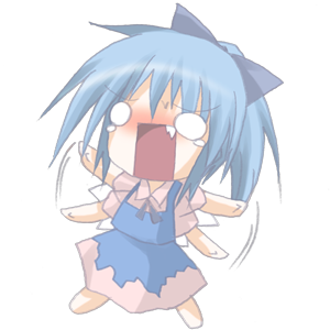 bow chibi cirno dress fang hair_bow hair_ornament lowres open_mouth short_hair touhou transparent_background