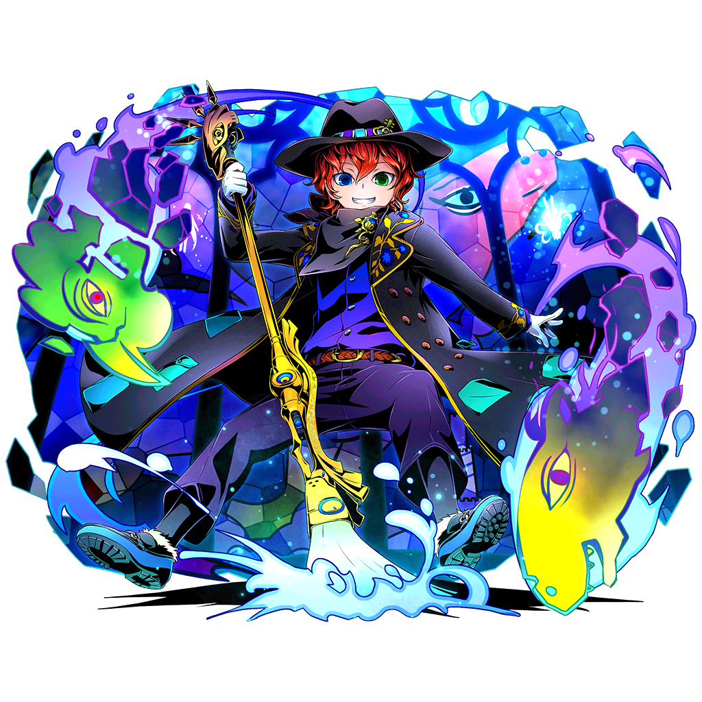 1boy black_legwear blue_eyes curly_hair divine_gate full_body gloves green_eyes heterochromia looking_at_viewer male_focus marc_(divine_gate) official_art paintbrush redhead scarf short_hair smile solo staff transparent_background ucmm white_gloves