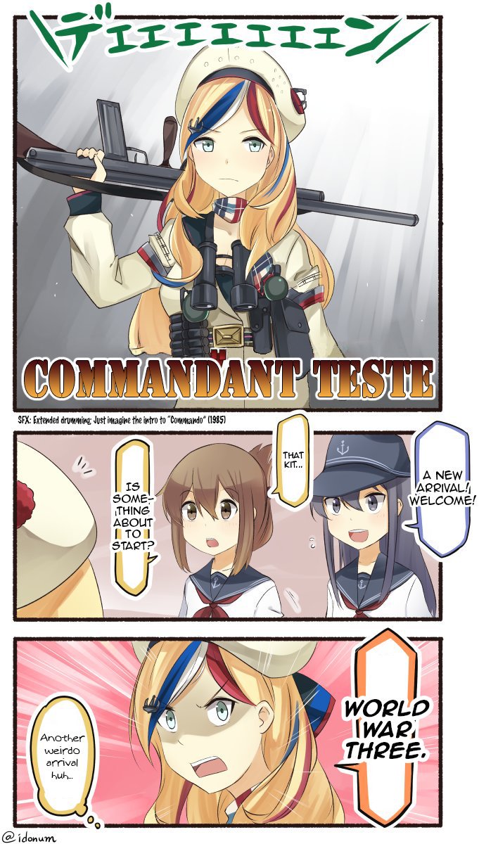 akatsuki_(kantai_collection) chauchat commandant_teste_(kantai_collection) explosive grenade gun hard_translated highres inazuma_(kantai_collection) kantai_collection machine_gun weapon