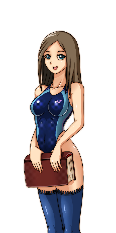 1girl blue_eyes breasts brown_hair castlevania castlevania:_portrait_of_ruin charlotte_aulin long_hair smile solo swimsuit