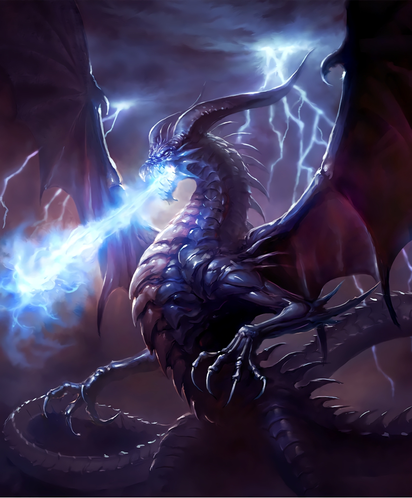 artist_request bahamut_(shingeki_no_bahamut) breathing_fire claws clouds dragon dragon_wings fire horns lightning_bolt no_humans official_art scales shadowverse shingeki_no_bahamut spines teeth wings