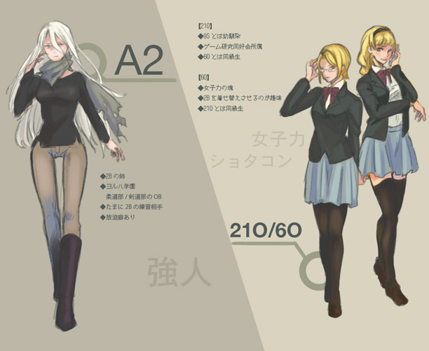 3girls contemporary multiple_girls nier_(series) nier_automata operator_21o operator_6o school_uniform yorha_type_a_no._2