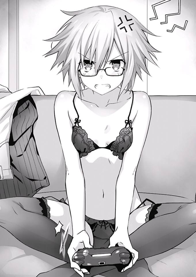 1girl black_bra black_legwear black_panties bow bra breasts character_request cleavage clenched_teeth collarbone date_a_live eyebrows_visible_through_hair garter_straps glasses hair_bow indoors monochrome navel no_shoes novel_illustration official_art panties shiny shiny_skin shirt_removed short_hair sitting skirt skirt_removed small_breasts solo spiky_hair teeth thigh-highs tsunako underwear underwear_only