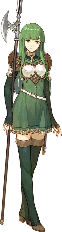1girl bangs belt boots breastplate dress elbow_gloves fire_emblem fire_emblem:_mystery_of_the_emblem fire_emblem_echoes:_mou_hitori_no_eiyuuou fire_emblem_gaiden full_body gloves green_eyes green_hair halberd hidari_(left_side) holding holding_weapon long_hair looking_at_viewer official_art paola polearm short_dress smile solo standing sword thigh-highs thigh_boots transparent_background weapon zettai_ryouiki