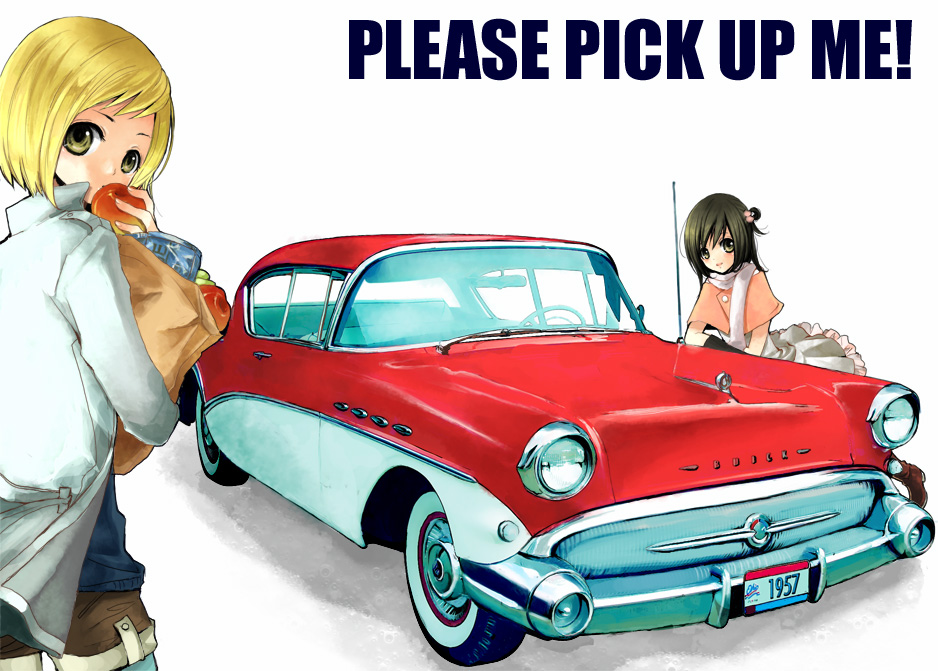 apples bad_id bag blonde_hair brown_hair buick buick_century car cat engrish food fruit motor_vehicle ogura ranguage shopping_bag short_hair vehicle