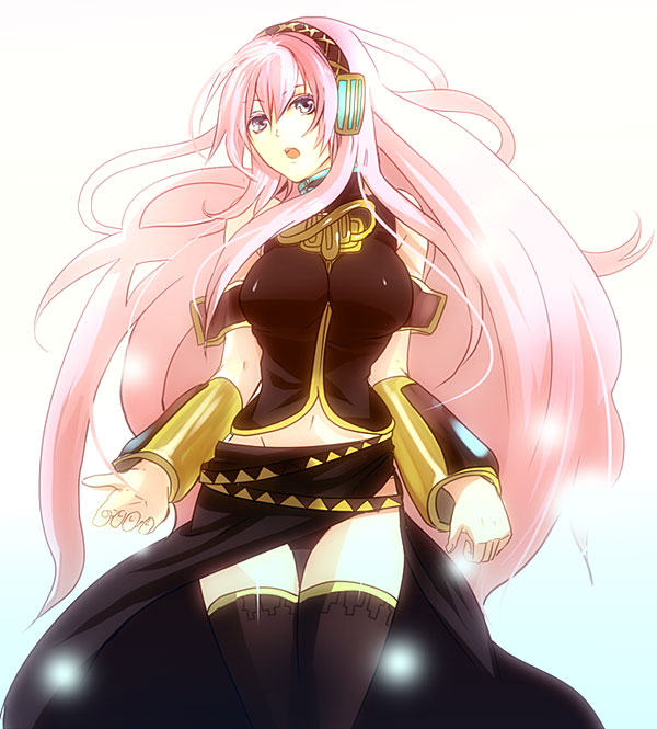 blue_eyes headphones long_hair megurine_luka pink_hair shoko shoko_makiko thigh-highs thighhighs vocaloid