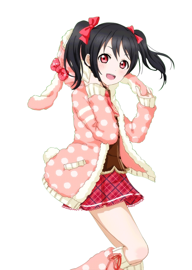 1girl animal_ears animal_hood black_hair bow brown_shirt fake_animal_ears from_side hair_bow hood hooded_sweater long_hair love_live! love_live!_school_idol_project miniskirt necktie pink_necktie pink_ribbon pink_sweater pleated_skirt polka_dot polka_dot_sweater rabbit_ears red_bow red_skirt ribbon shirt short_necktie skirt solo standing sweater transparent_background twintails yazawa_nico