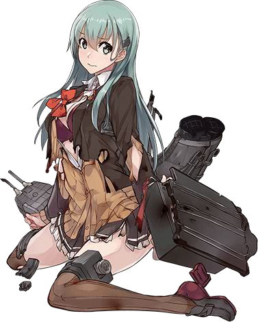 1girl kantai_collection konishi_(koconatu) lowres official_art remodel_(kantai_collection) school_uniform suzuya_(kantai_collection) torn_clothes turret