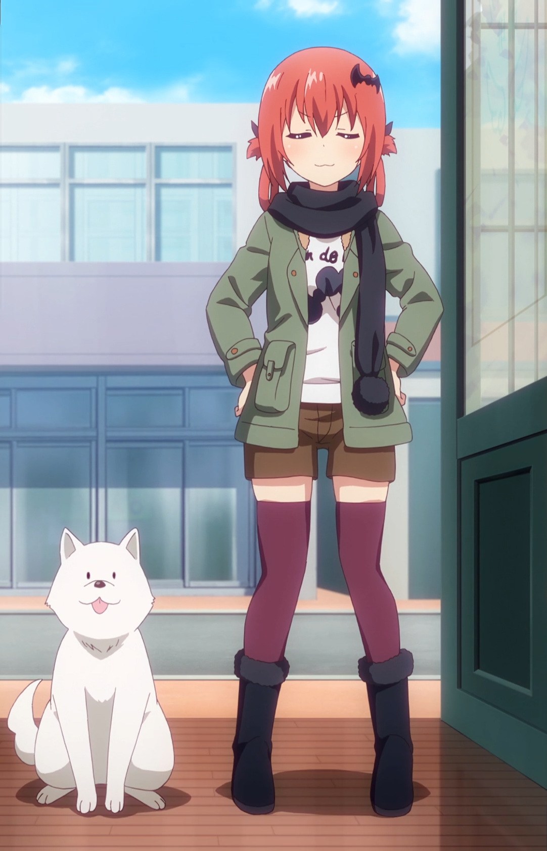 1girl boots dog gabriel_dropout highres kurumizawa_satanichia_mcdowell screencap thigh-highs thigh_boots