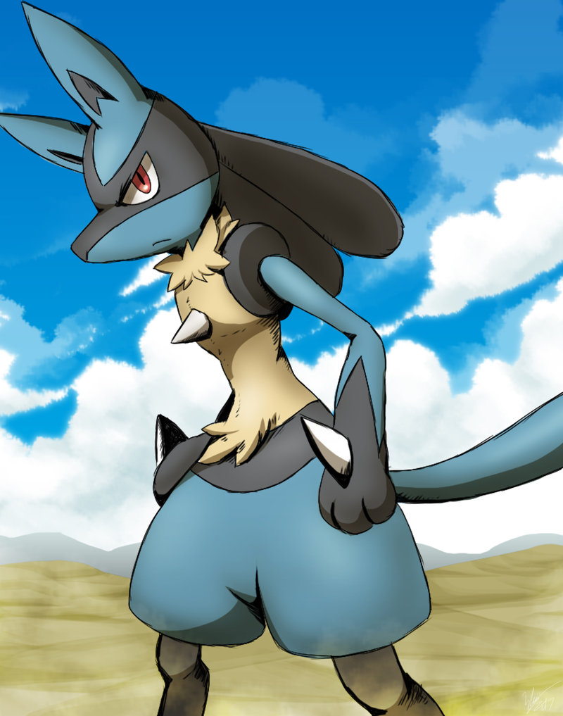 black_fur blue_fur canine lucario pokemon pokemon_(game) pokemon_dppt red_eyes spikes winick-lim yellow_fur